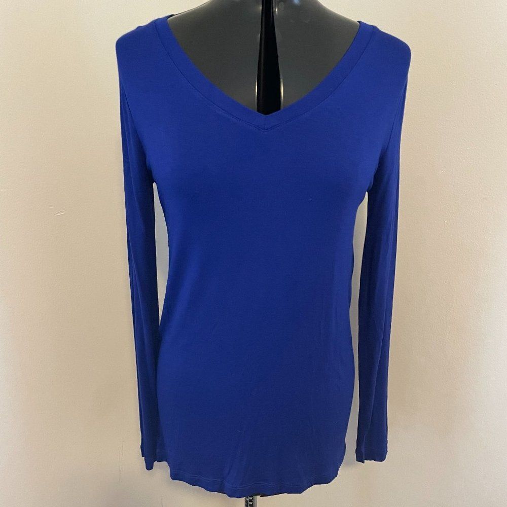Zenana Premium Royal Blue Long Sleeve V-Neck Women Top Size S